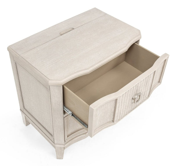 English Elm 1Pc Napoli Two Drawer Nightstand USB Charging Antique White Warm Bedroom Storage B2741P564871
