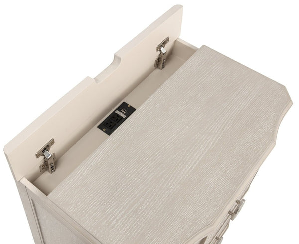 English Elm 1Pc Napoli Two Drawer Nightstand USB Charging Antique White Warm Bedroom Storage B2741P564871