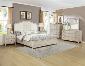 English Elm 1Pc Napoli Two Drawer Nightstand USB Charging Antique White Warm Bedroom Storage B2741P564871