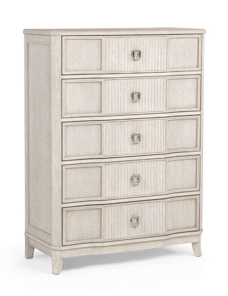 English Elm 1Pc Napoli Five Drawer Tall Chest Solid Wood Antique White Finish Bedroom Storage B2741P564874