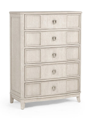English Elm 1Pc Napoli Five Drawer Tall Chest Solid Wood Antique White Finish Bedroom Storage B2741P564874