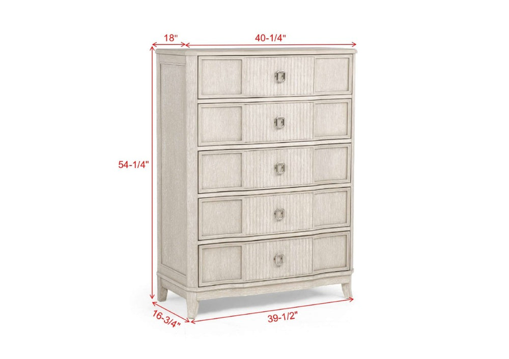 English Elm 1Pc Napoli Five Drawer Tall Chest Solid Wood Antique White Finish Bedroom Storage B2741P564874
