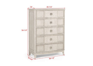 English Elm 1Pc Napoli Five Drawer Tall Chest Solid Wood Antique White Finish Bedroom Storage B2741P564874