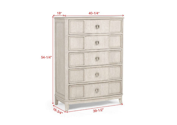 English Elm 1Pc Napoli Five Drawer Tall Chest Solid Wood Antique White Finish Bedroom Storage B2741P564874