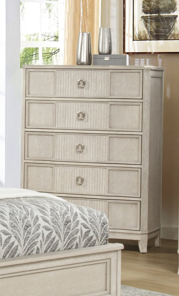 English Elm 1Pc Napoli Five Drawer Tall Chest Solid Wood Antique White Finish Bedroom Storage B2741P564874