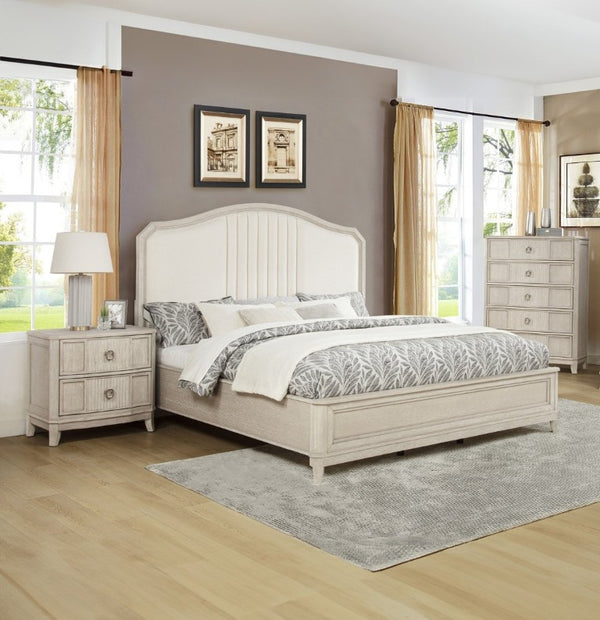 English Elm 1Pc Napoli Five Drawer Tall Chest Solid Wood Antique White Finish Bedroom Storage B2741P564874