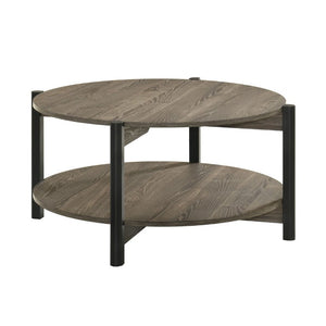 English Elm Transitional Round Coffee Table with Open Shelf Low Profile Wood Grain Living Room Dark Gray B2741P565568
