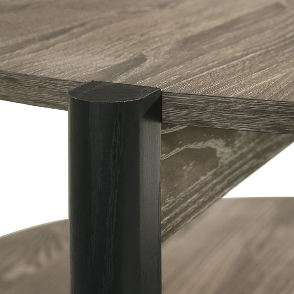 English Elm Transitional Round Coffee Table with Open Shelf Low Profile Wood Grain Living Room Dark Gray B2741P565568