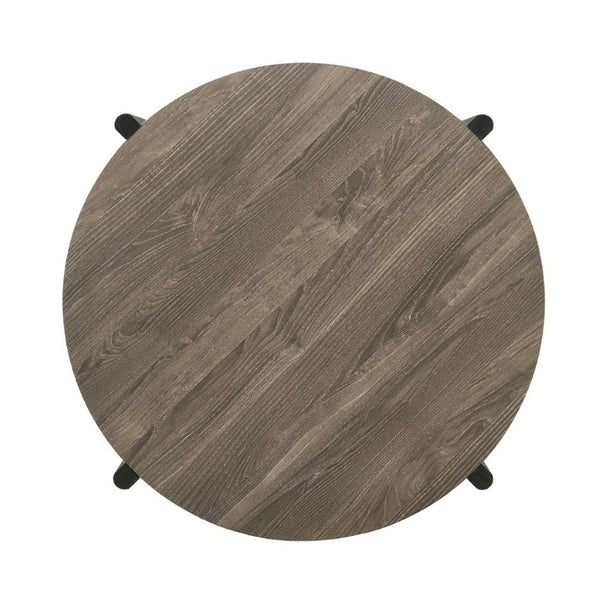 English Elm Transitional Round Coffee Table with Open Shelf Low Profile Wood Grain Living Room Dark Gray B2741P565568