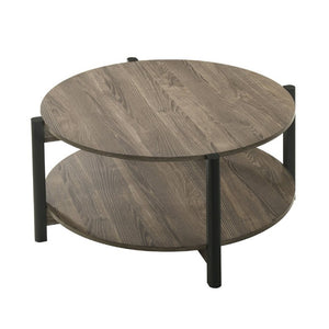 English Elm Transitional Round Coffee Table with Open Shelf Low Profile Wood Grain Living Room Dark Gray B2741P565568