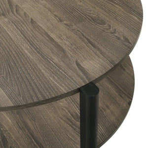 English Elm Transitional Round Coffee Table with Open Shelf Low Profile Wood Grain Living Room Dark Gray B2741P565568