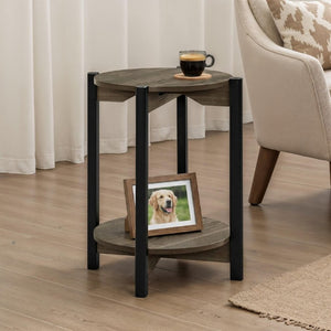 English Elm 1Pc Round End Table with Open Shelf Matte Wood Grain Finish for Living Room Dark Gray B2741P565569