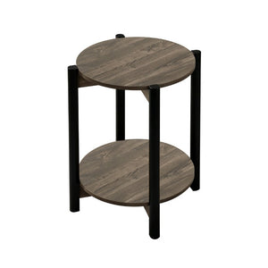 English Elm 1Pc Round End Table with Open Shelf Matte Wood Grain Finish for Living Room Dark Gray B2741P565569
