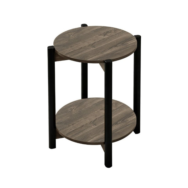 English Elm 1Pc Round End Table with Open Shelf Matte Wood Grain Finish for Living Room Dark Gray B2741P565569