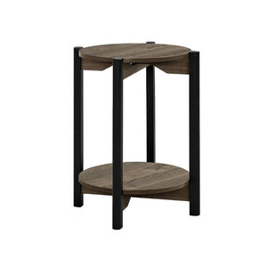 English Elm 1Pc Round End Table with Open Shelf Matte Wood Grain Finish for Living Room Dark Gray B2741P565569