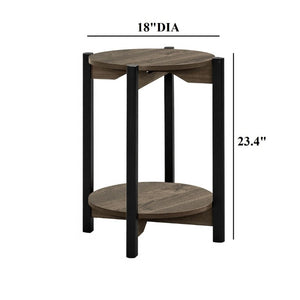 English Elm 1Pc Round End Table with Open Shelf Matte Wood Grain Finish for Living Room Dark Gray B2741P565569