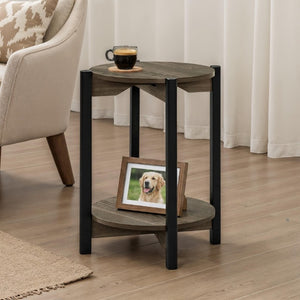 English Elm 1Pc Round End Table with Open Shelf Matte Wood Grain Finish for Living Room Dark Gray B2741P565569
