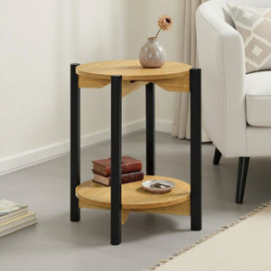 English Elm 1Pc Round End Table with Open Shelf Matte Wood Grain Finish for Living Room Oak B2741P565570