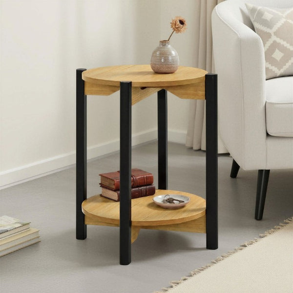 English Elm 1Pc Round End Table with Open Shelf Matte Wood Grain Finish for Living Room Oak B2741P565570