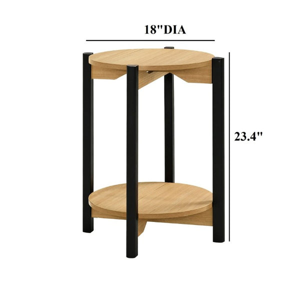English Elm 1Pc Round End Table with Open Shelf Matte Wood Grain Finish for Living Room Oak B2741P565570