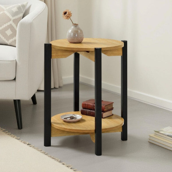 English Elm 1Pc Round End Table with Open Shelf Matte Wood Grain Finish for Living Room Oak B2741P565570