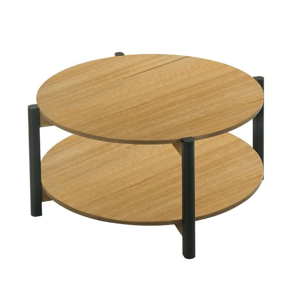 English Elm Transitional Round Coffee Table with Open Shelf Low Profile Wood Grain Living Room Oak B2741P565573