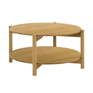 English Elm Transitional Round Coffee Table with Open Shelf Low Profile Wood Grain Living Room Natural B2741P565574