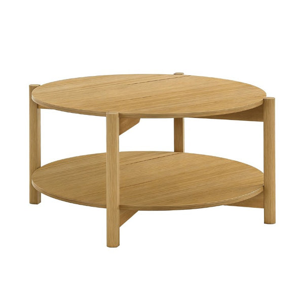English Elm Transitional Round Coffee Table with Open Shelf Low Profile Wood Grain Living Room Natural B2741P565574
