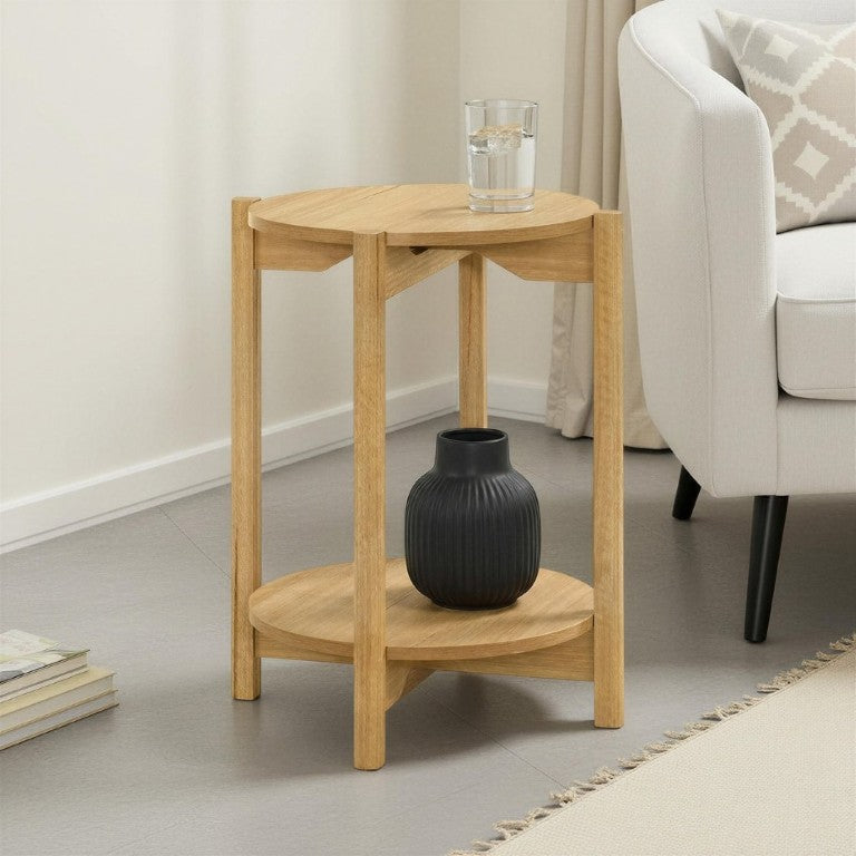 English Elm 1Pc Round End Table with Open Shelf Matte Wood Grain Finish for Living Room Natural B2741P565575