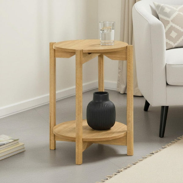 English Elm 1Pc Round End Table with Open Shelf Matte Wood Grain Finish for Living Room Natural B2741P565575