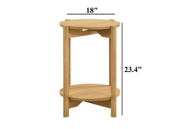 English Elm 1Pc Round End Table with Open Shelf Matte Wood Grain Finish for Living Room Natural B2741P565575