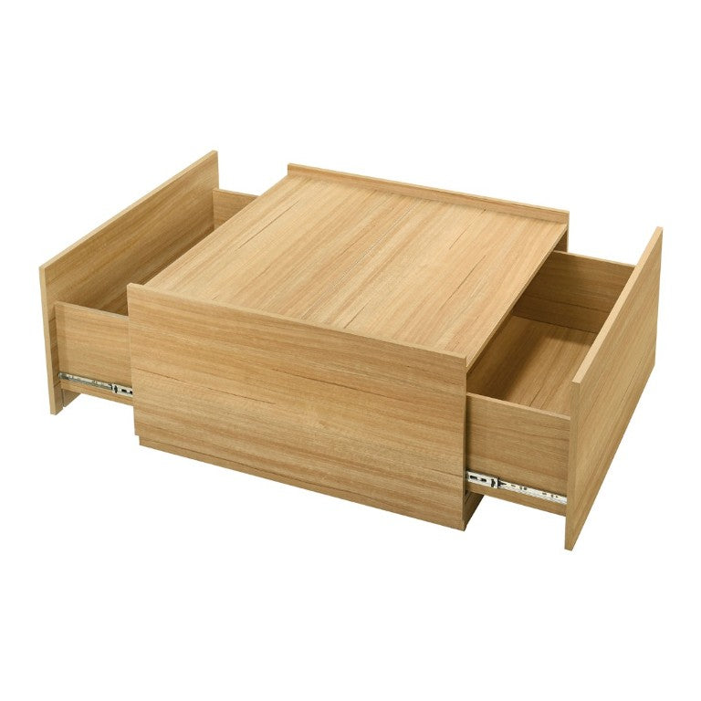English Elm Transitional Square Coffee Table with Dual Access Drawers for Modern Living Rooms Natural B2741P565578
