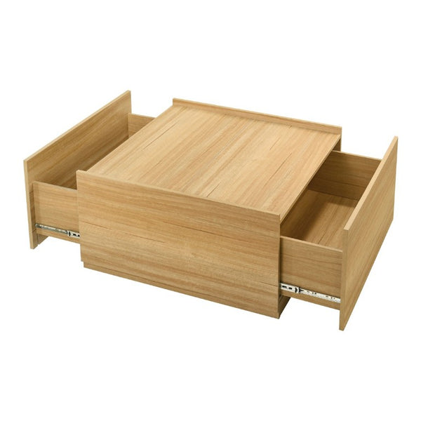 English Elm Transitional Square Coffee Table with Dual Access Drawers for Modern Living Rooms Natural B2741P565578