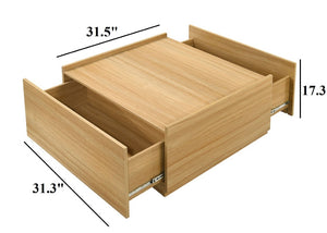 English Elm Transitional Square Coffee Table with Dual Access Drawers for Modern Living Rooms Natural B2741P565578