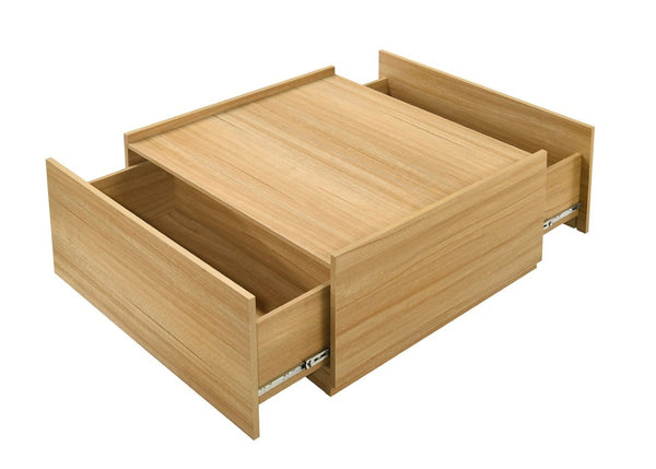 English Elm Transitional Square Coffee Table with Dual Access Drawers for Modern Living Rooms Natural B2741P565578