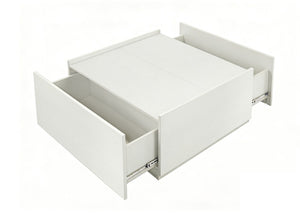 English Elm Transitional Square Coffee Table with Dual Access Drawers for Modern Living Rooms White B2741P565580