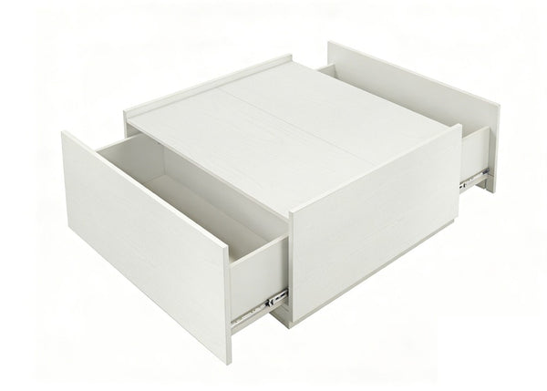English Elm Transitional Square Coffee Table with Dual Access Drawers for Modern Living Rooms White B2741P565580