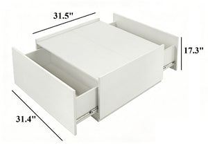 English Elm Transitional Square Coffee Table with Dual Access Drawers for Modern Living Rooms White B2741P565580