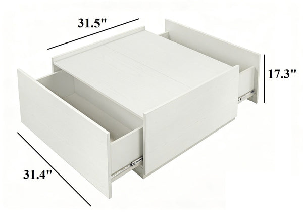 English Elm Transitional Square Coffee Table with Dual Access Drawers for Modern Living Rooms White B2741P565580