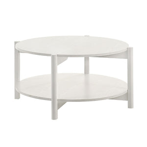 English Elm Transitional Round Coffee Table with Open Shelf Low Profile Wood Grain Living Room White B2741P565588