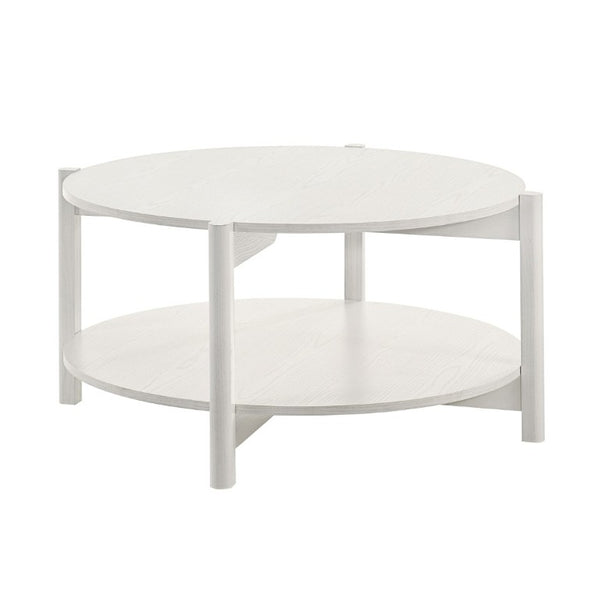 English Elm Transitional Round Coffee Table with Open Shelf Low Profile Wood Grain Living Room White B2741P565588