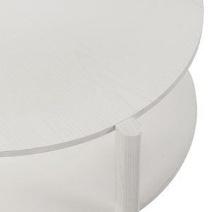English Elm Transitional Round Coffee Table with Open Shelf Low Profile Wood Grain Living Room White B2741P565588