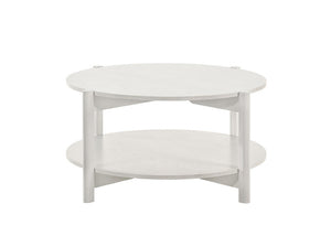 English Elm Transitional Round Coffee Table with Open Shelf Low Profile Wood Grain Living Room White B2741P565588
