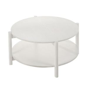 English Elm Transitional Round Coffee Table with Open Shelf Low Profile Wood Grain Living Room White B2741P565588