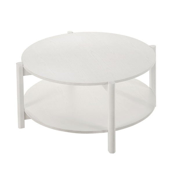English Elm Transitional Round Coffee Table with Open Shelf Low Profile Wood Grain Living Room White B2741P565588