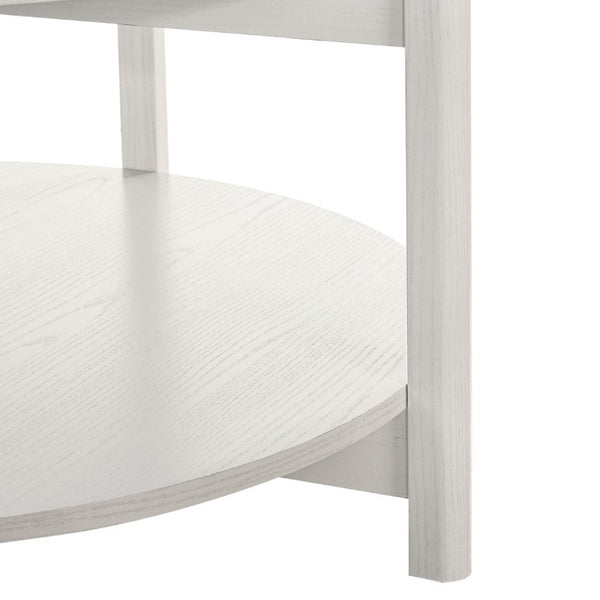 English Elm Transitional Round Coffee Table with Open Shelf Low Profile Wood Grain Living Room White B2741P565588