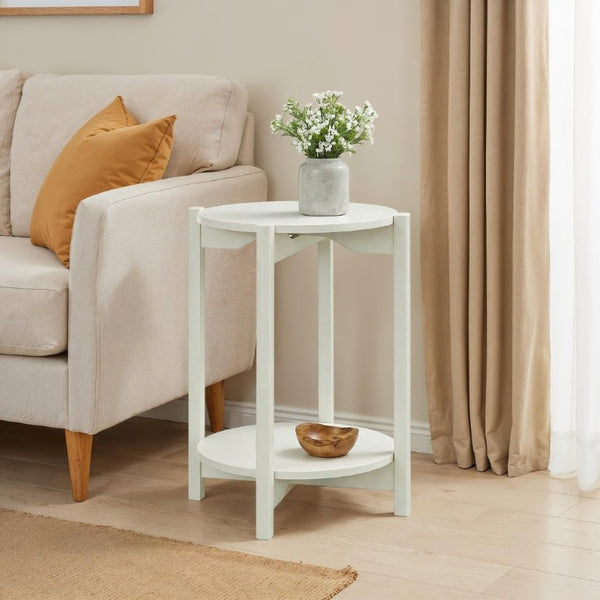 English Elm 1Pc Round End Table with Open Shelf Matte Wood Grain Finish for Living Room White B2741P565589