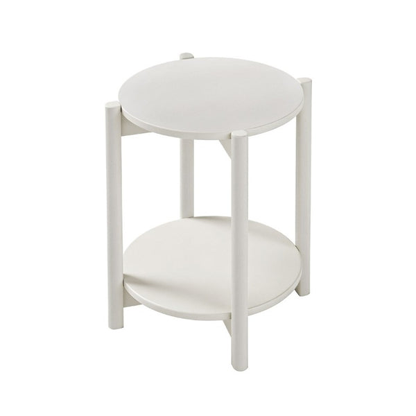 English Elm 1Pc Round End Table with Open Shelf Matte Wood Grain Finish for Living Room White B2741P565589