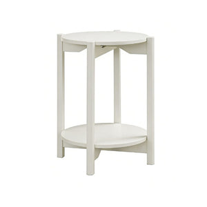 English Elm 1Pc Round End Table with Open Shelf Matte Wood Grain Finish for Living Room White B2741P565589