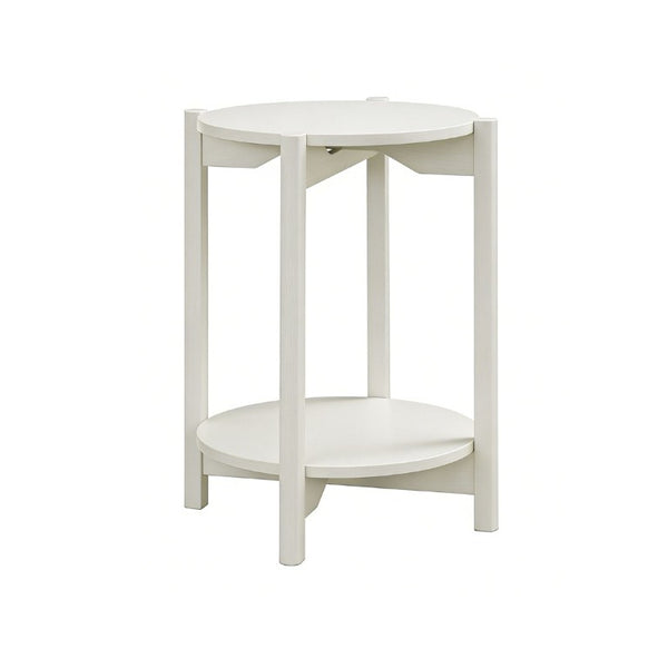 English Elm 1Pc Round End Table with Open Shelf Matte Wood Grain Finish for Living Room White B2741P565589